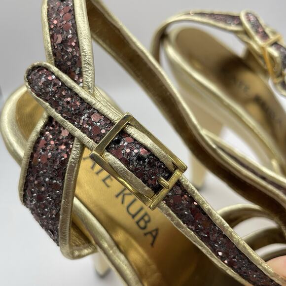 Kate Kuba Size 7 Glitter High Heels Silver Gold Open Toe 4 inch Women's Shoes - Picture 3 of 8